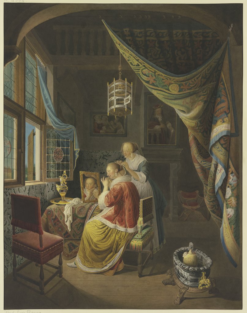 Young Lady at Her Toilette, Jan Frederik Schierecke, after Gerrit Dou