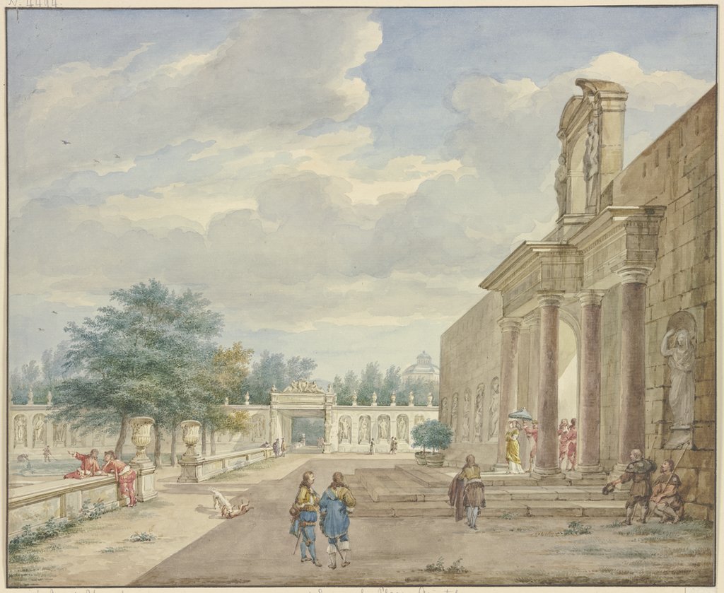 Garten mit einer Terrasse und reichem Portal, Aert Schouman, nach Jan van der Heyden