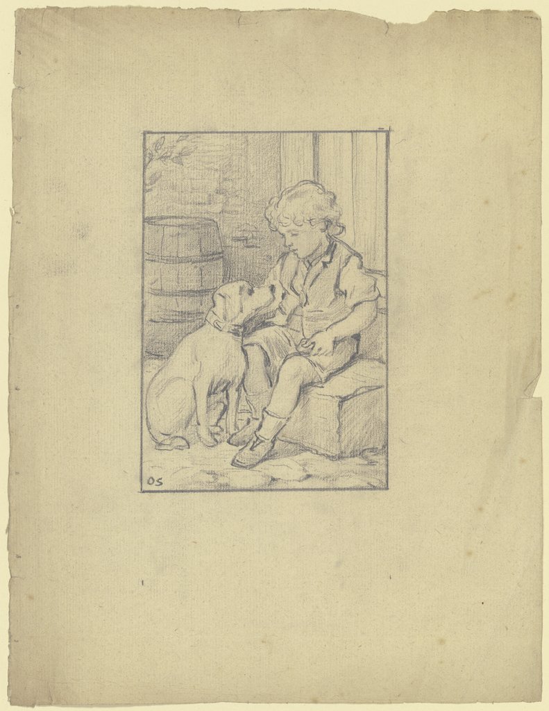 Sitzender Knabe mit sitzendem Hund, Otto Scholderer