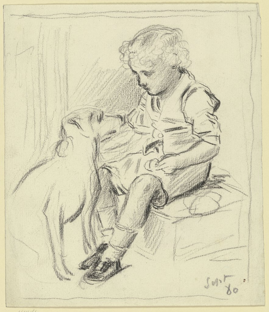 Sitzender Knabe mit sitzendem Hund, Otto Scholderer