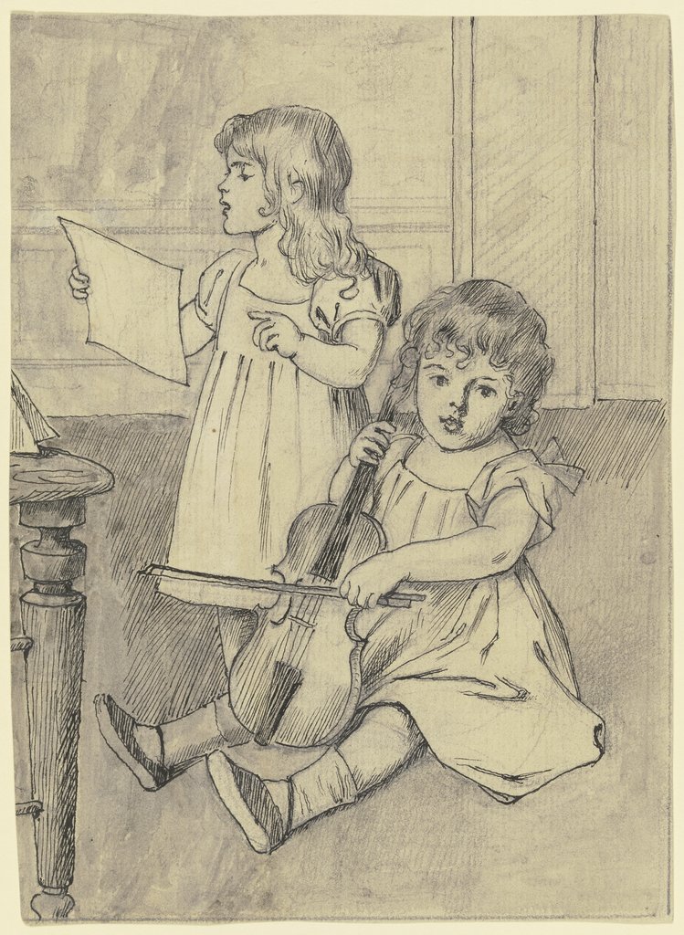 Two children playing music, Otto Scholderer