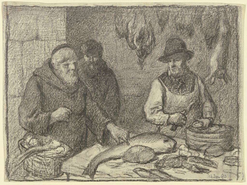 Monk with a fishmonger, Otto Scholderer