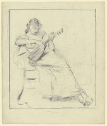 Sitzende junge Frau, Mandoline spielend, Otto Scholderer