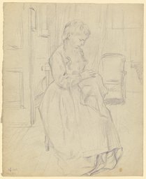 Luise Scholderer embroidering, Otto Scholderer