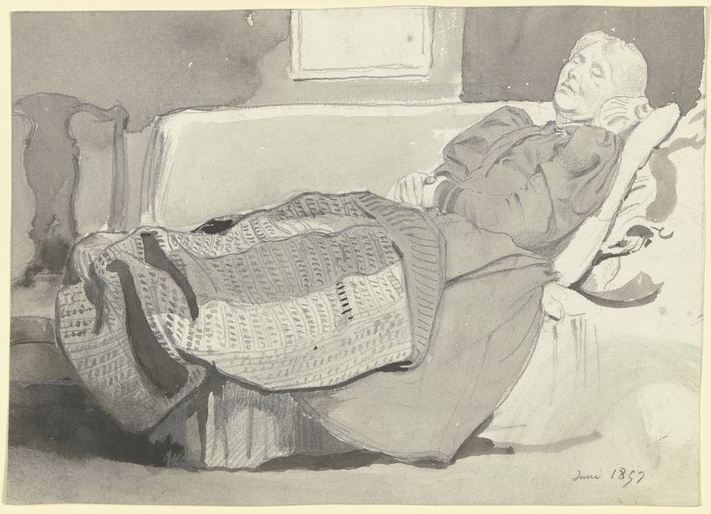 Luise Scholderer auf dem Sofa schlafend, Otto Scholderer