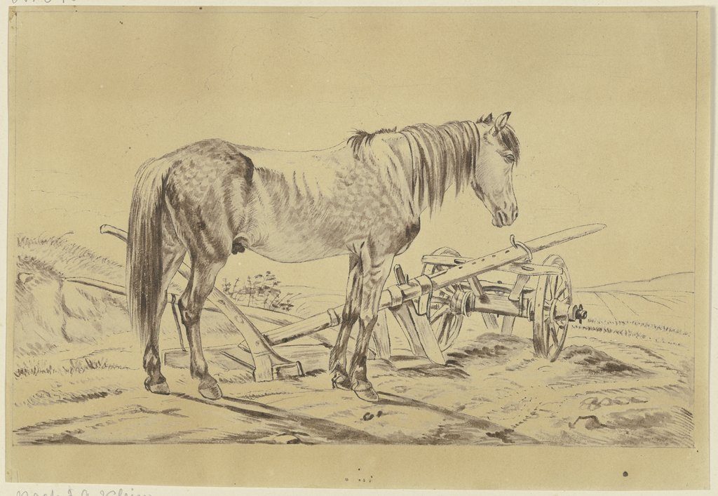 Horse with plow, Philipp Stricker, after Johann Adam Klein