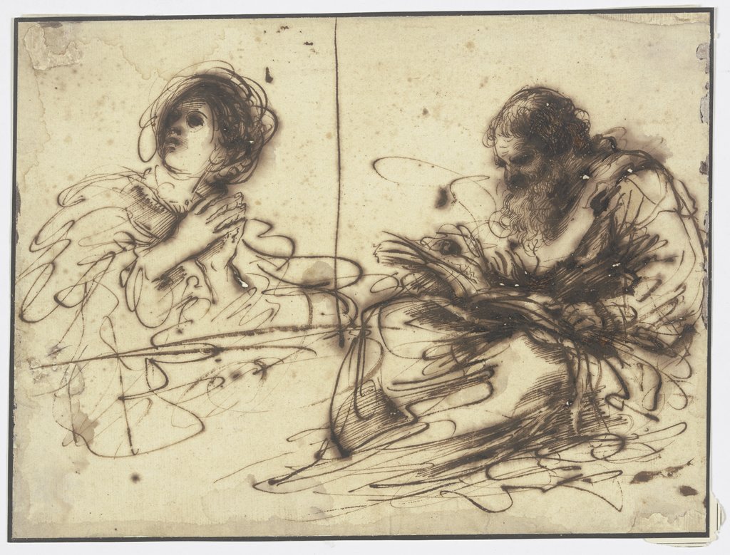 Betende und ein Alter, in einem Buch lesend, Guercino (Giovanni Francesco Barbieri);   ?