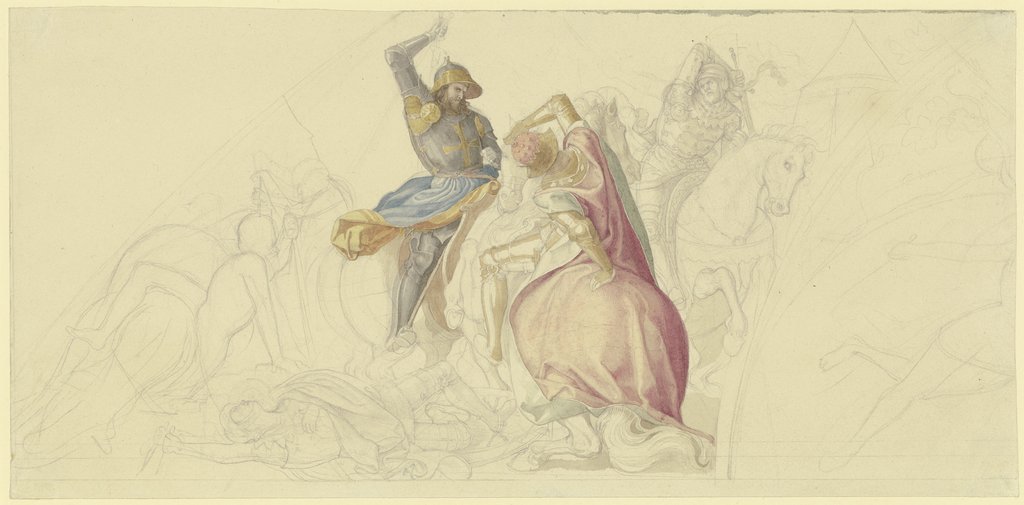 Roland slays Agramant, Julius Schnorr von Carolsfeld