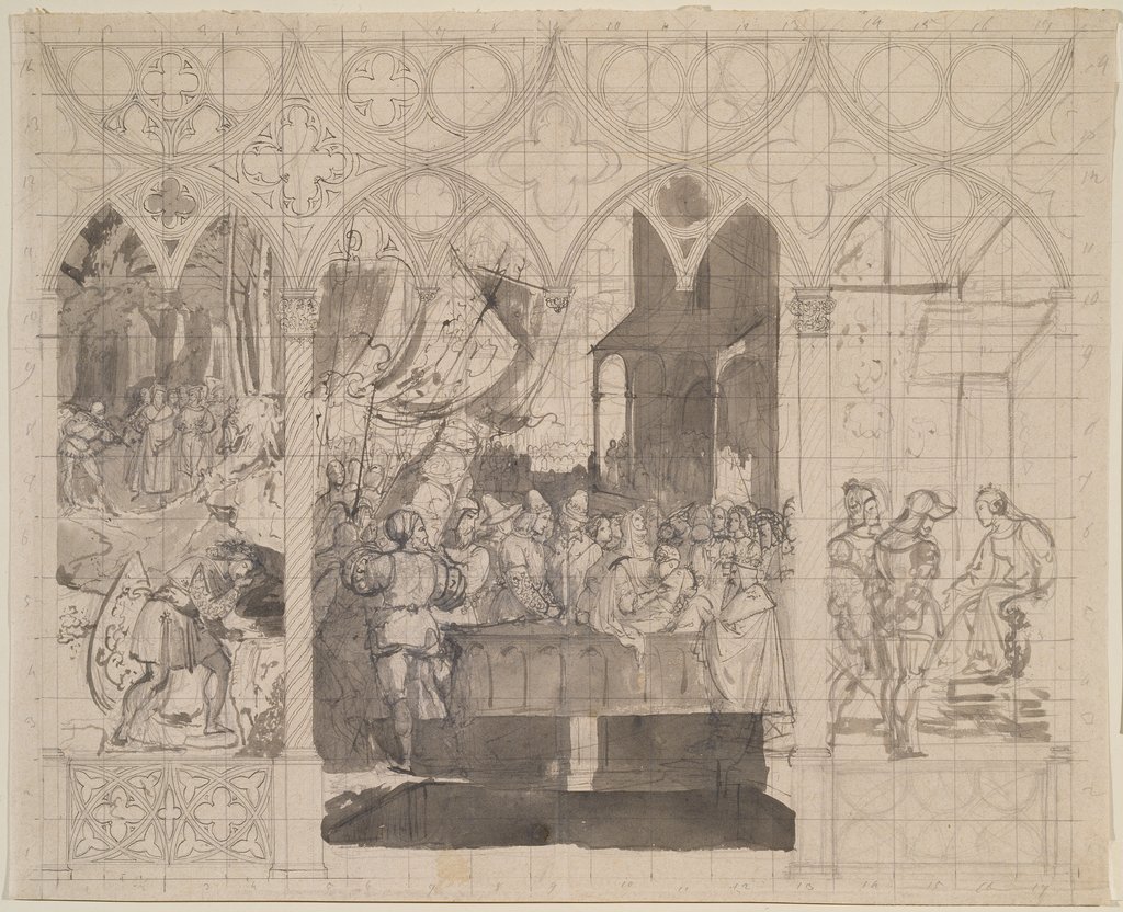 Designs for a triptych with scenes from the Song of the Nibelungs, Carl Philipp Fohr