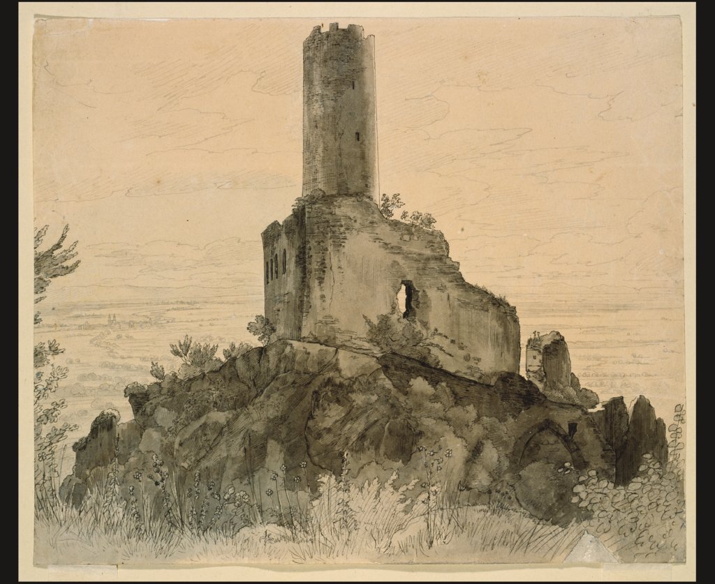 Die Ruine Strahlenburg bei Schriesheim mit Blick in die Rheinebene, Carl Philipp Fohr