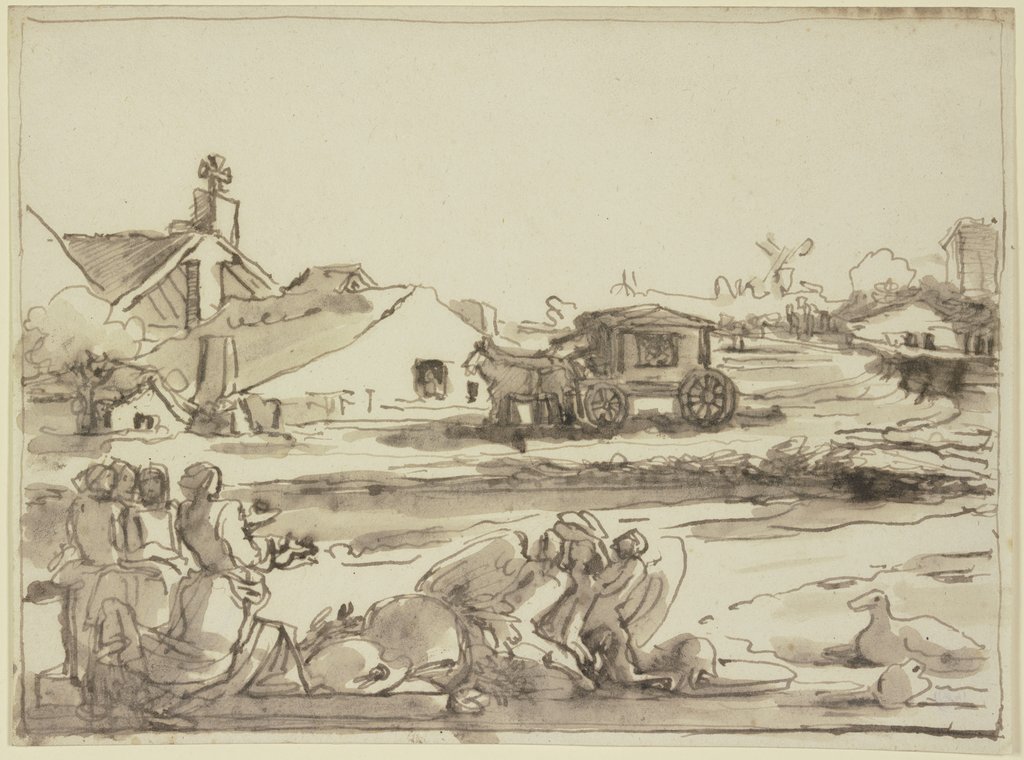 Village scene, Fortunato Duranti