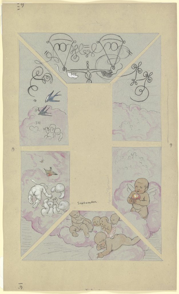 September. Design for the ceiling at Café Bauer, made of six parts, Hans Thoma