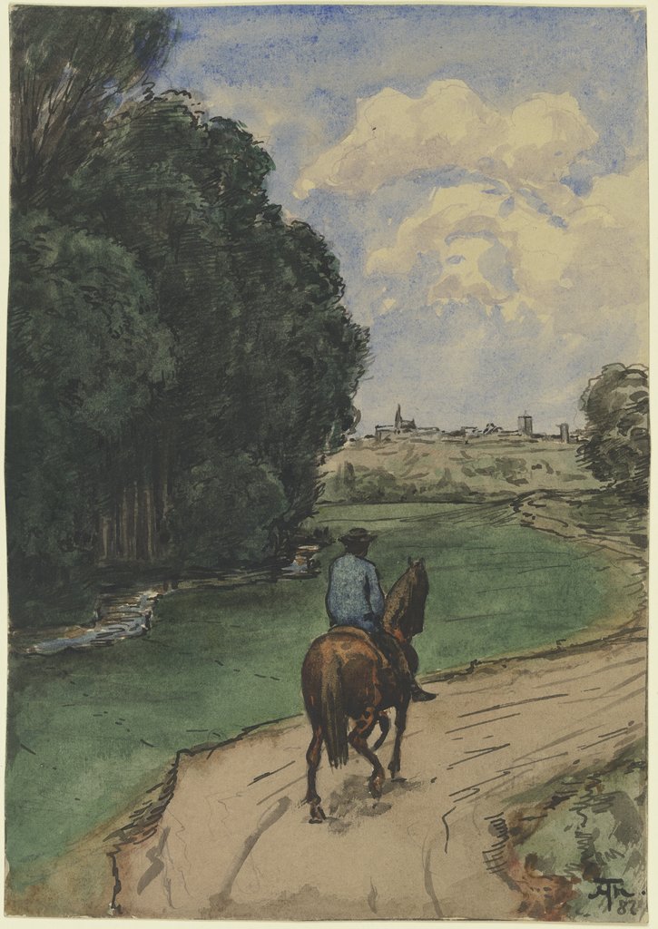 Am Waldesrand. Reiter auf einem Wege, bildeinwärts, Hans Thoma