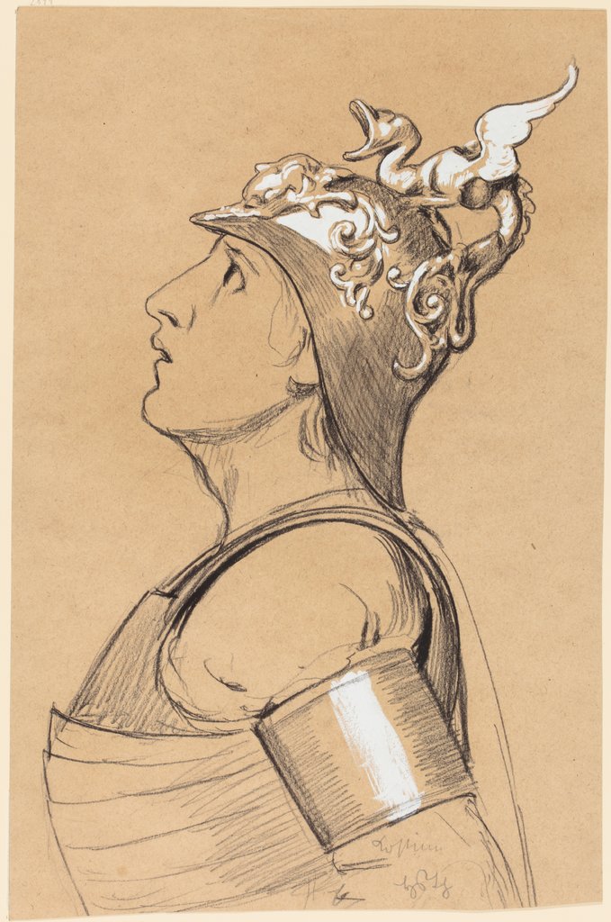 Walküre (Kostümstudie für Bayreuth): Kopf mit Helm, Hans Thoma