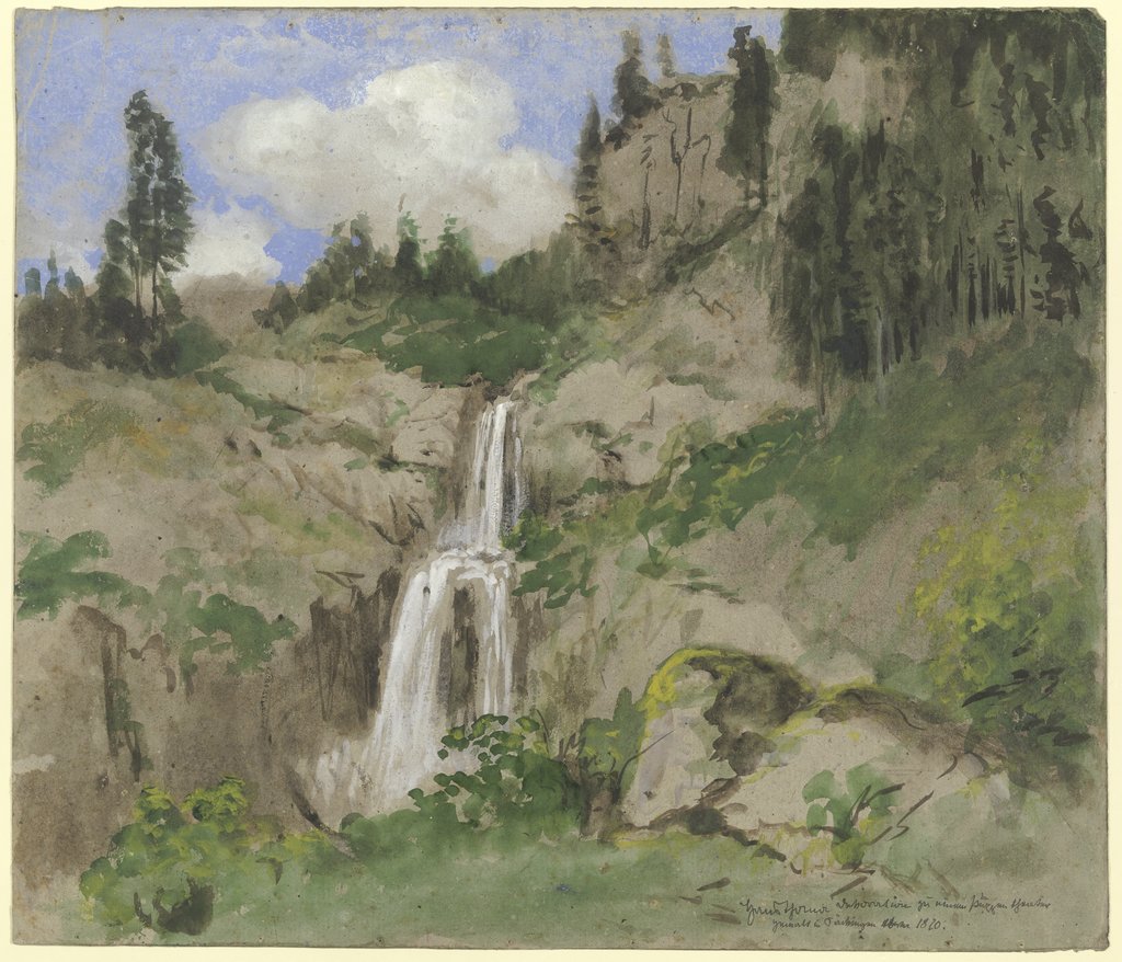 Landschaft mit Wasserfall (Dekoration zu einem Puppentheater), Hans Thoma