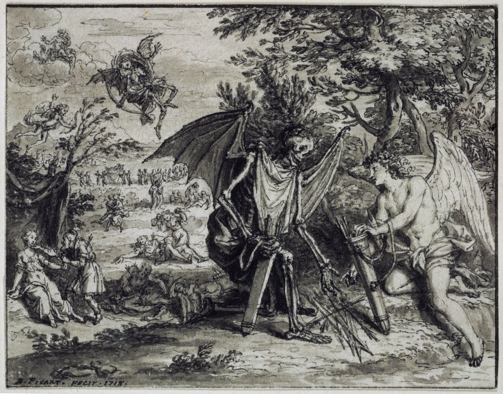 Fable illustration: Cupid and Death, Bernard Picart