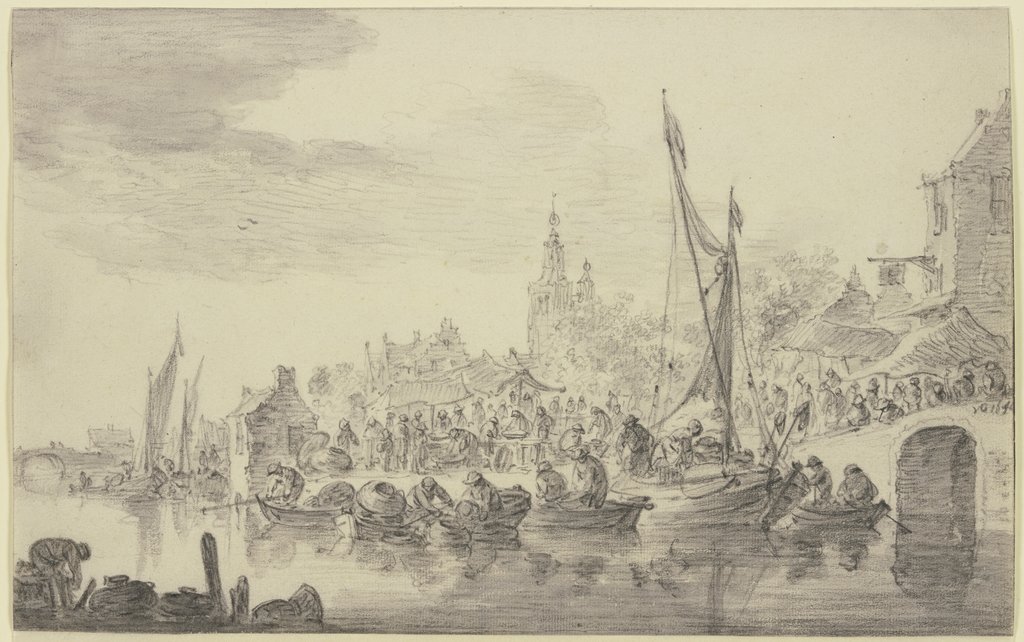 Markt am Flußufer, Jan van Goyen