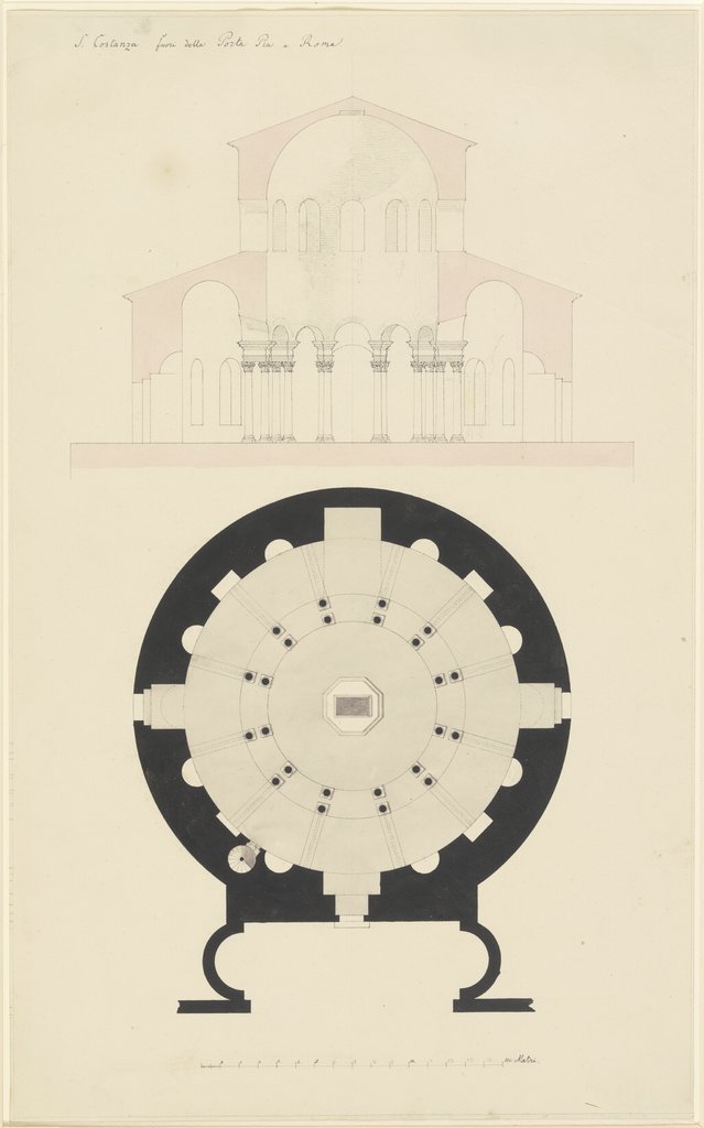 Schnitt und Grundriss von S. Costanza in Rom, Friedrich Maximilian Hessemer