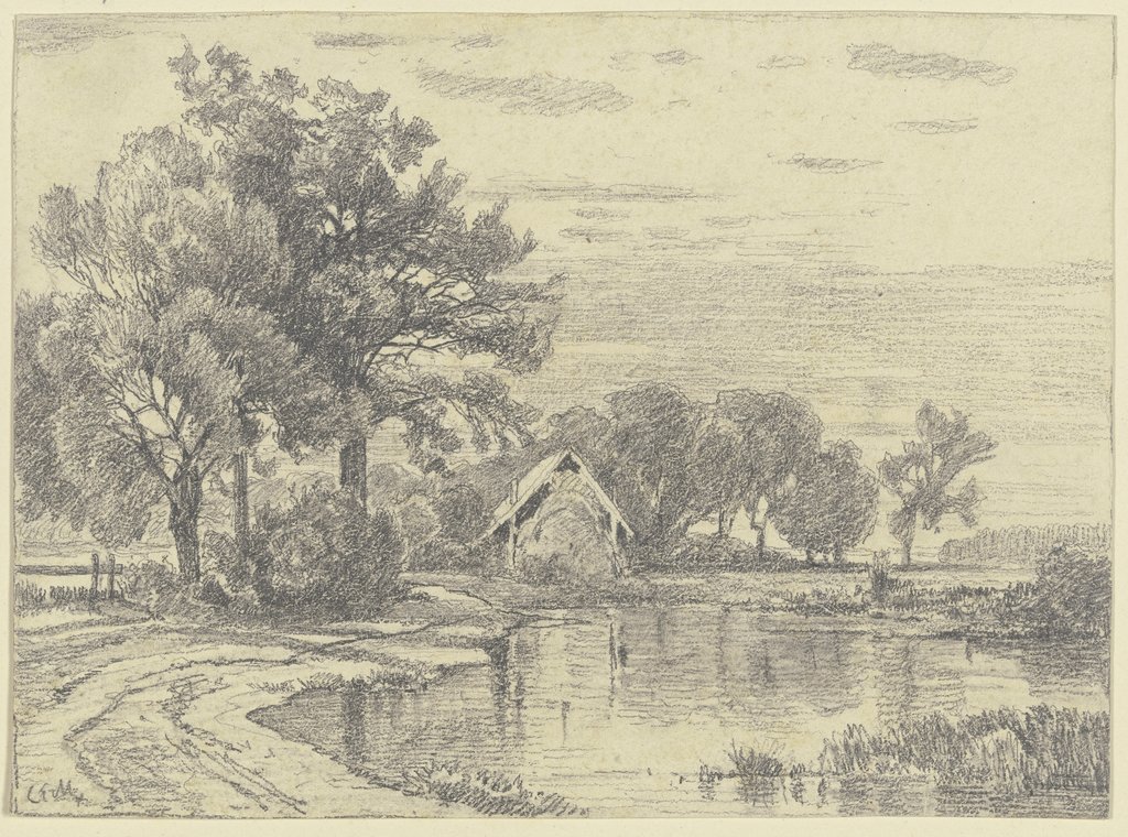 A hut by a pond, Carl Ernst Morgenstern