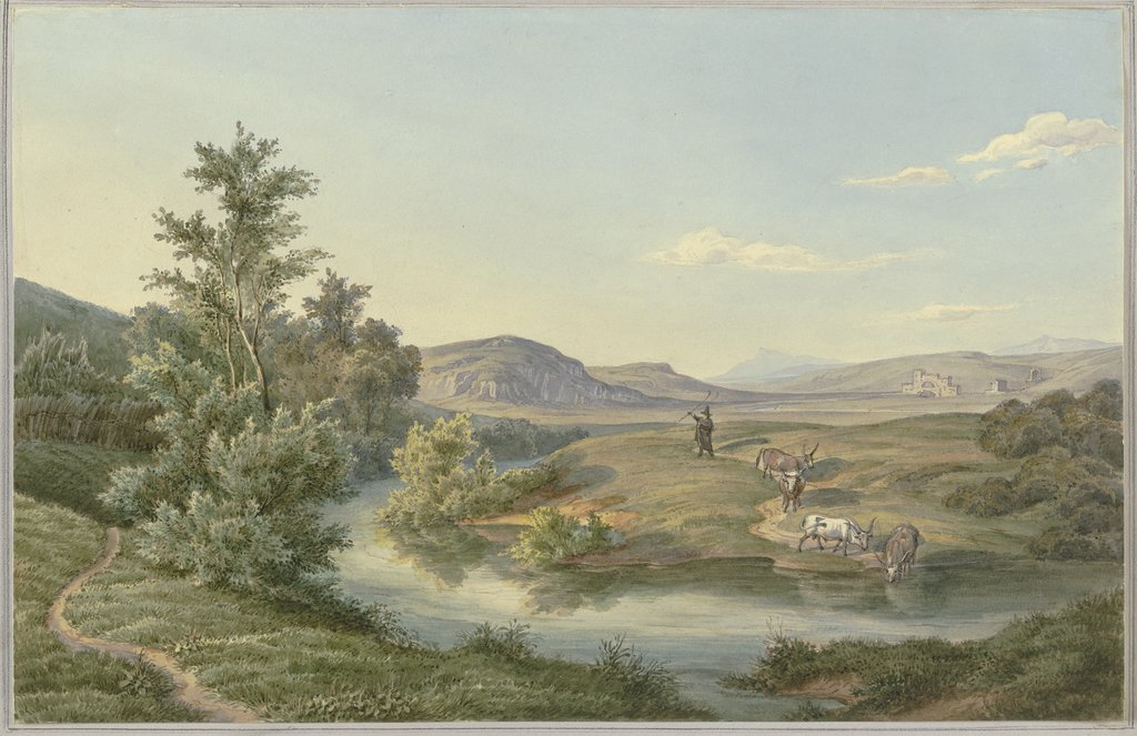 Landschaft mit weidenden Stieren, Christian Meichelt