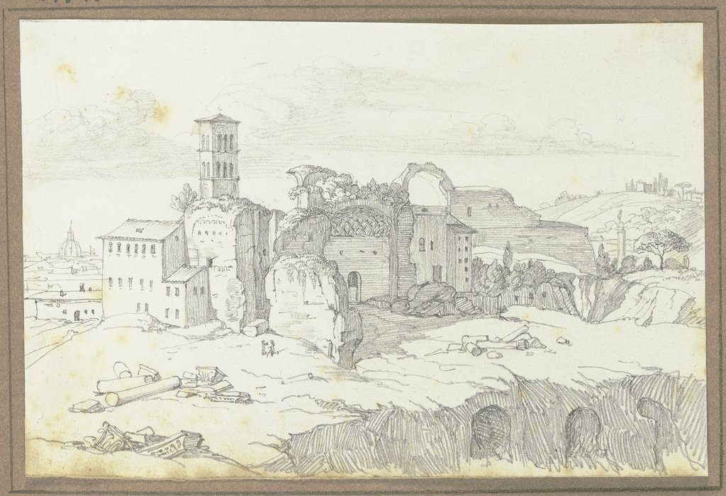 Blick auf den Tempel der Venus und der Roma sowie über den Campo Vaccino des Forum Romanum in Rom, Friedrich Moosbrugger