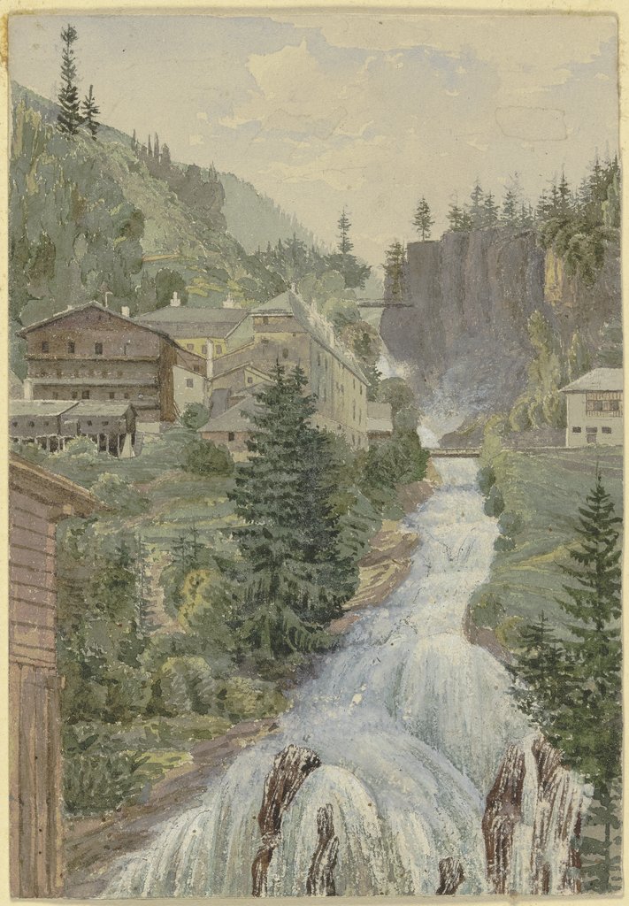 Alpine brook with houses, Georg von Krieg