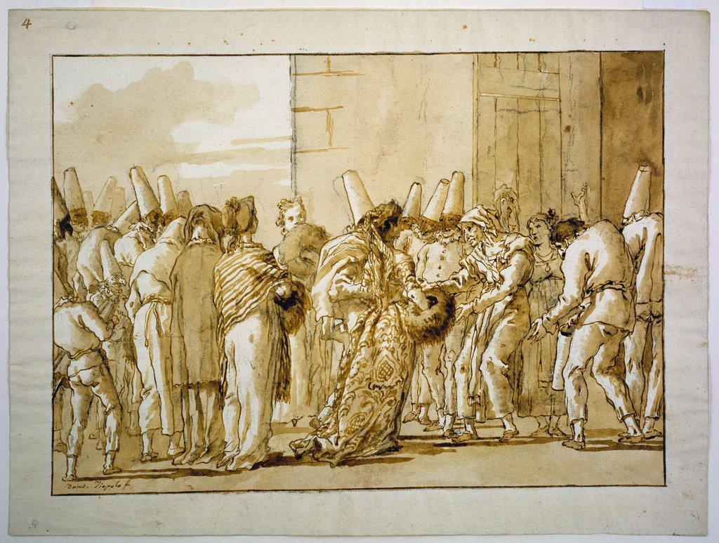 Pulcinella führt seine Braut nach Hause, Giovanni Domenico Tiepolo