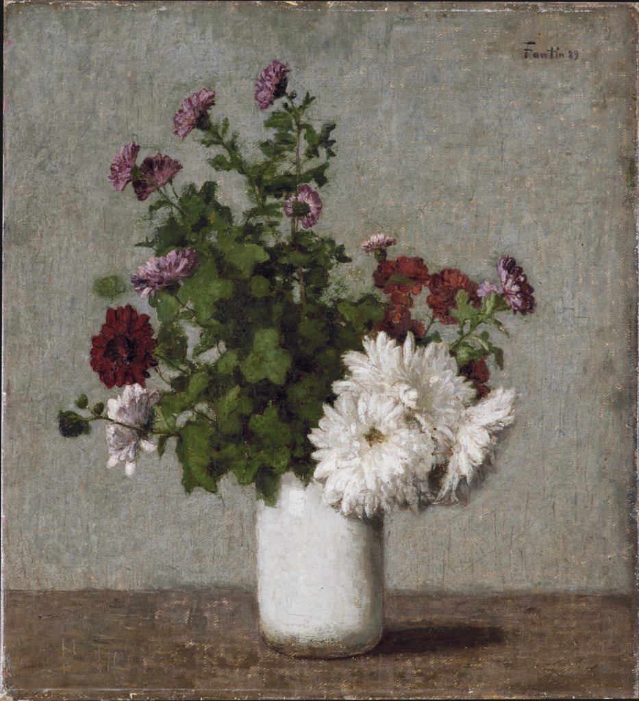 Flower Still Life: Autumn Chrysanthemums in a White Vase, Henri Fantin-Latour