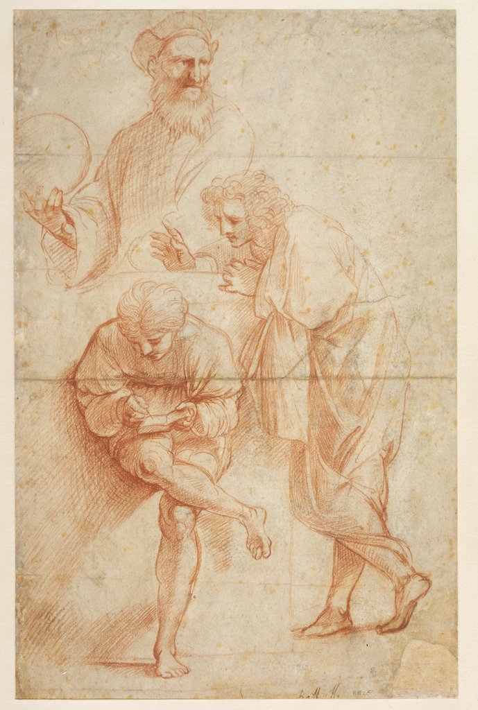 Drei Figuren aus der "Schule von Athen" (Stanza della Segnatura), Raphael, Raphael;  workshop