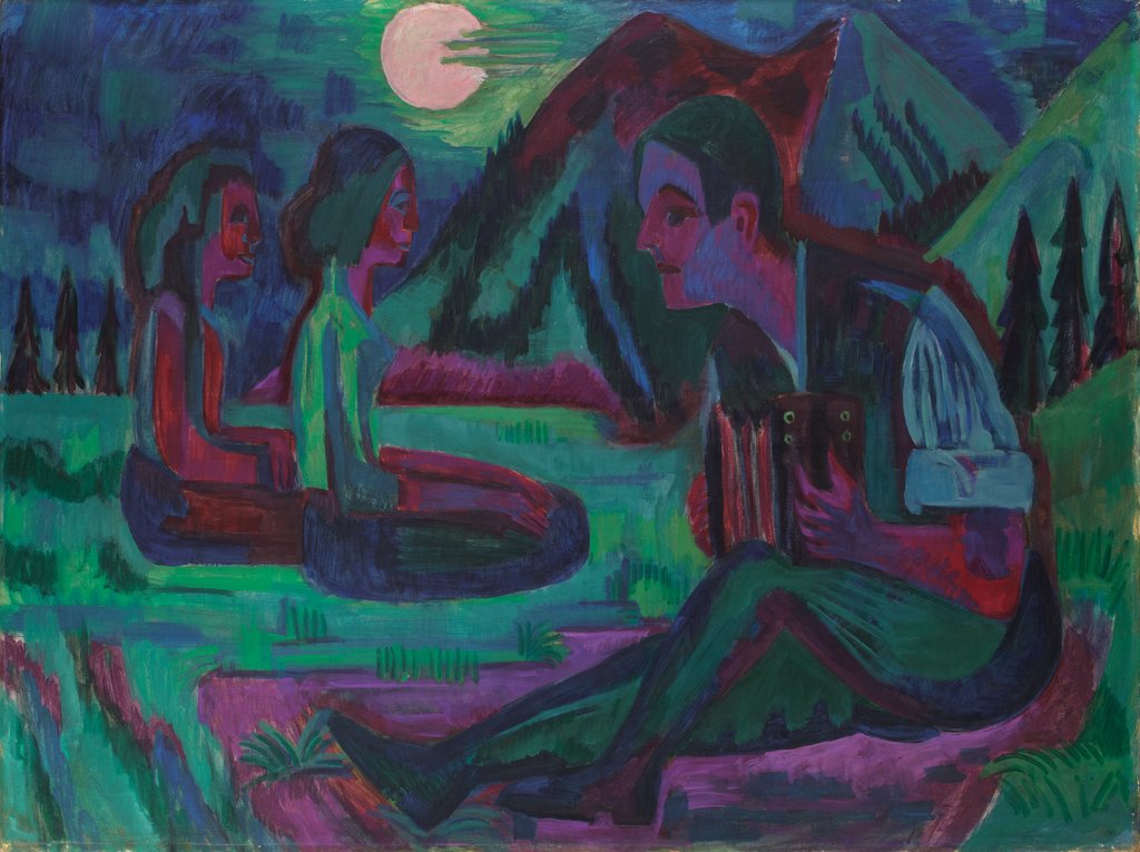 Night Moon; Accordion Player by Moonlight, Ernst Ludwig Kirchner