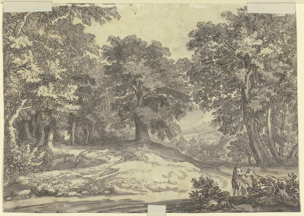 Landscape with two dogs, Jacobus van Liender