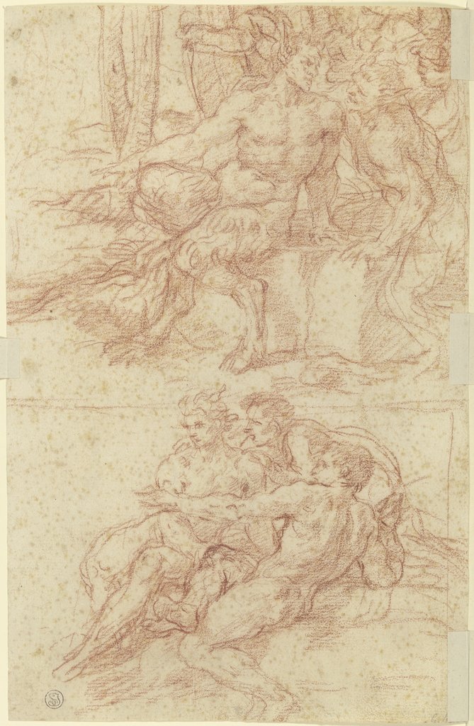 Satyrn und nackte Männer, Simone Cantarini;   attributed