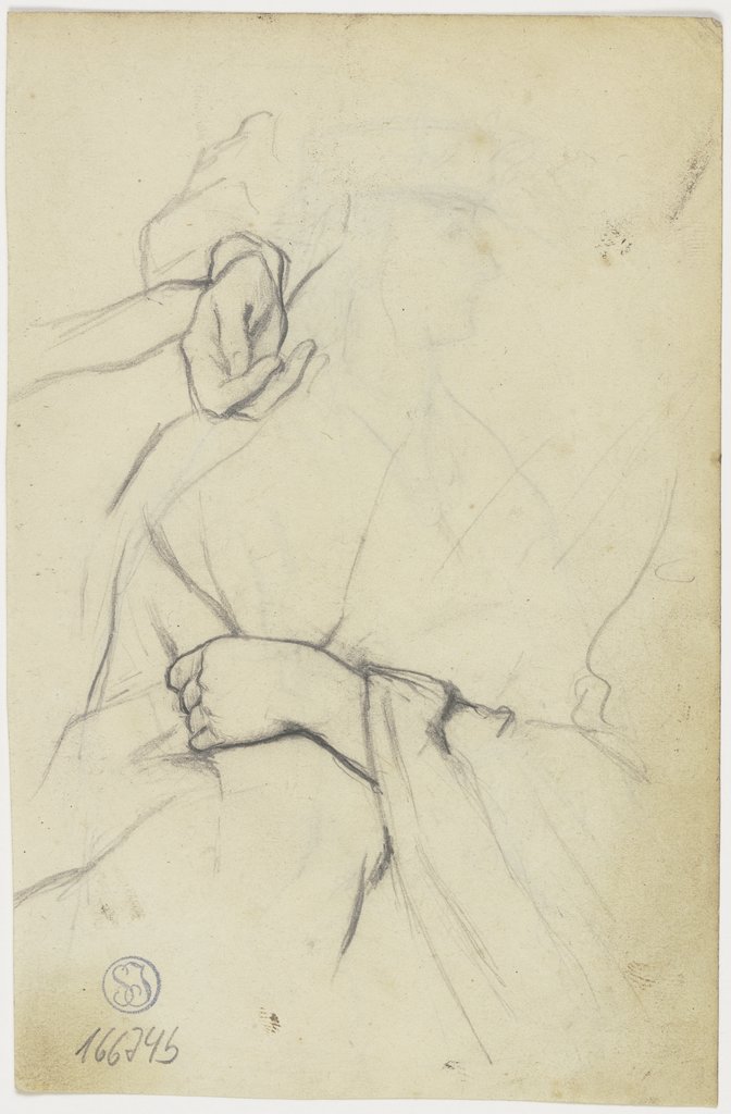 Hands of a garbed figure, Otto Scholderer