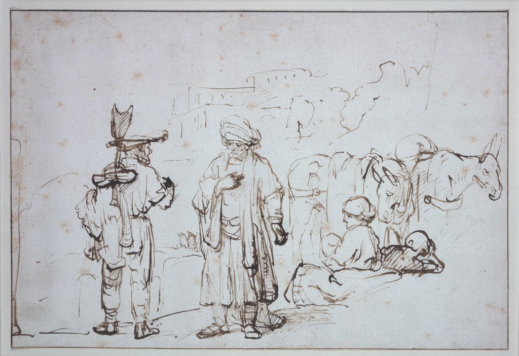 Der Levite mit dem Mann aus Gibeah, Rembrandt Harmensz. van Rijn;  school