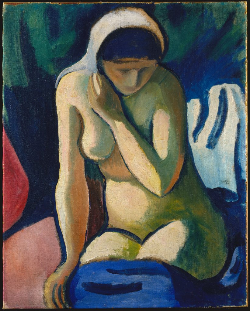 Nacktes Mädchen mit Kopftuch, August Macke