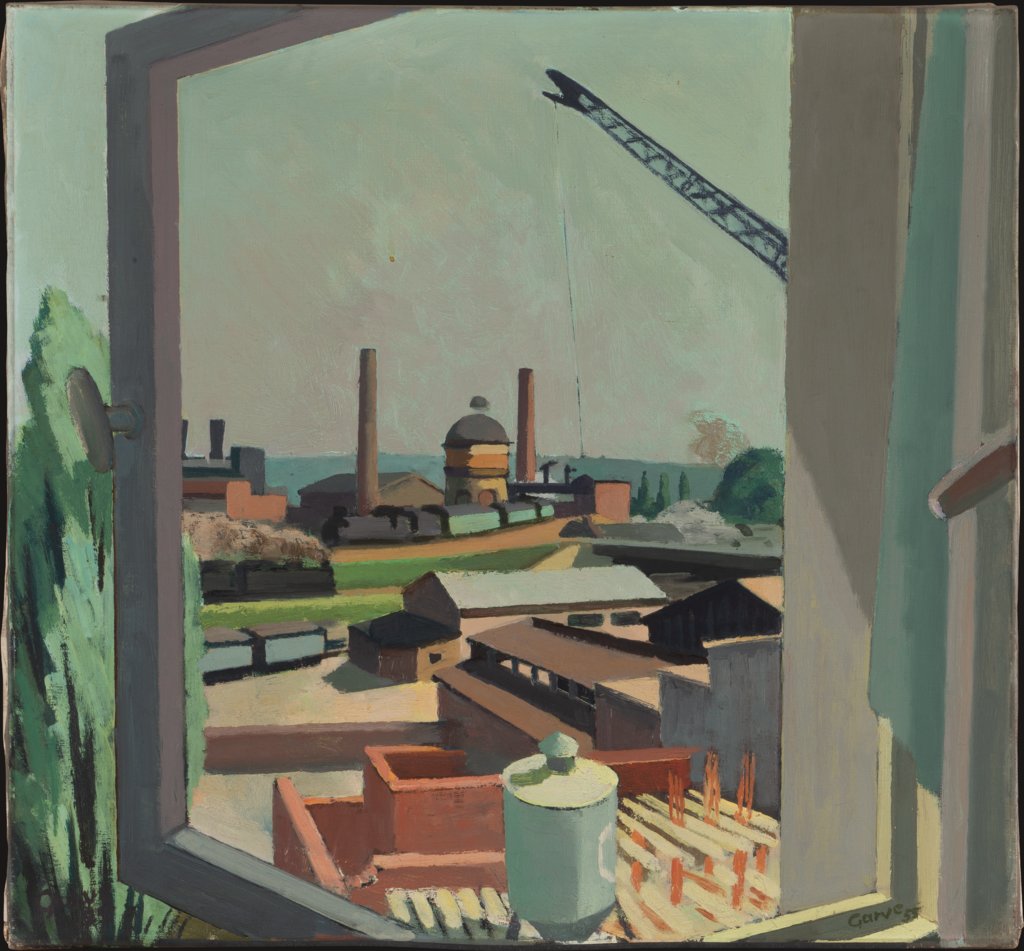 Fensterblick (Blick aus dem Gebäude der Frankfurter Societätsdruckerei, Mainzer Landstrasse, auf das Bahn- und Industriegebäude), Theo Garve