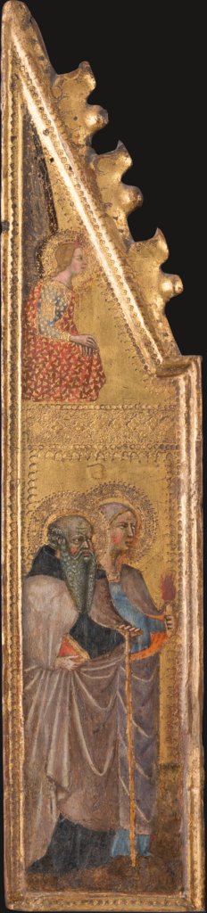 St. Abba Antonius, female saint with a torch (?), The Annunciation Angel, Cristoforo di Bindoccio, Meo di Pero