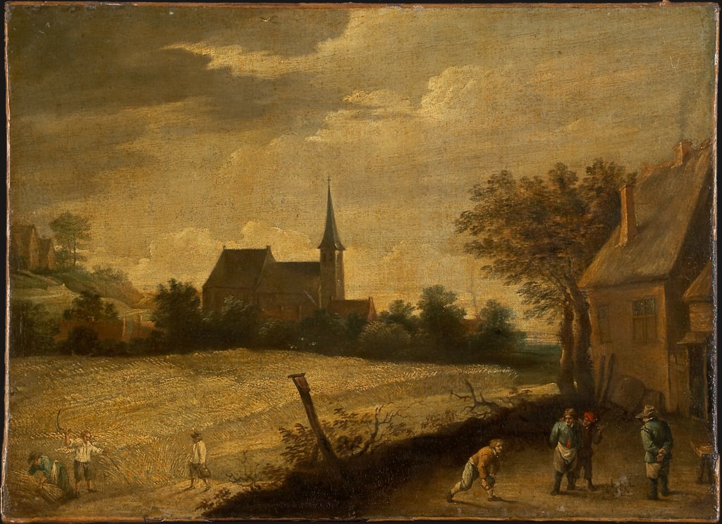 Landscape with Peasants Mowing and Bowling, copy after David Teniers the Younger