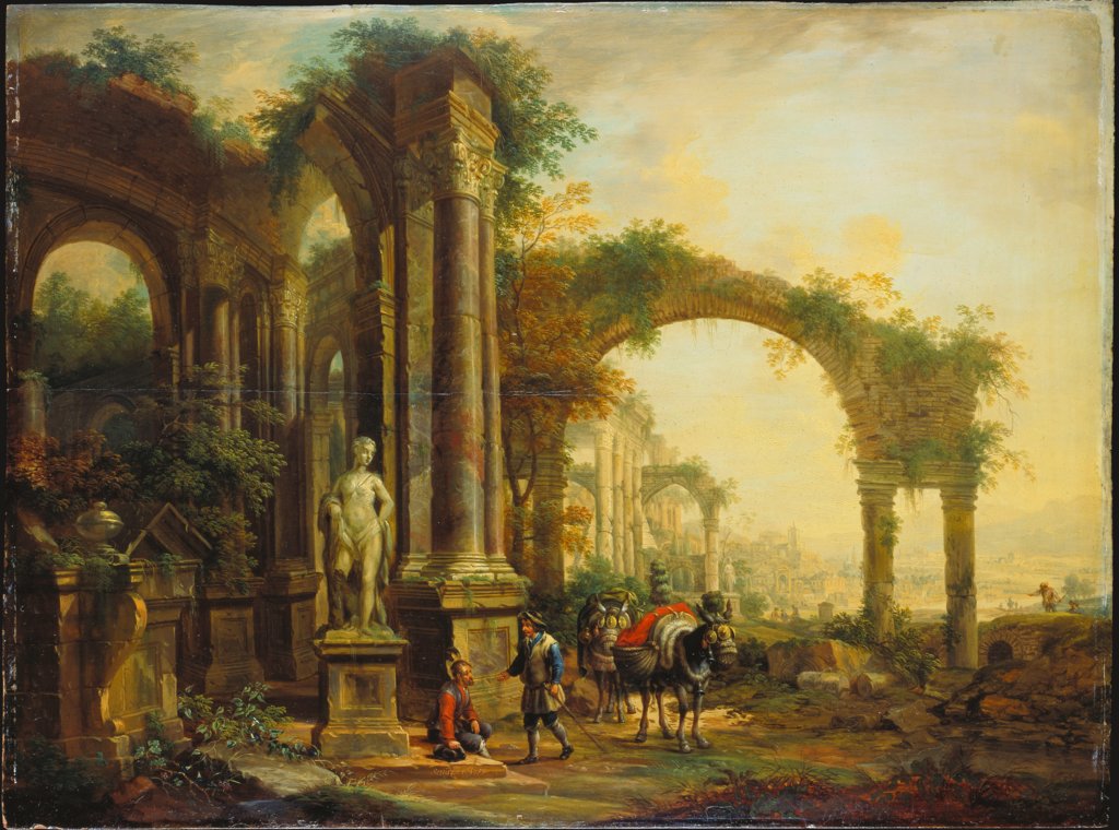 Landscape with Ancient Ruins and Two Pack Mules, Christian Georg Schütz the Elder