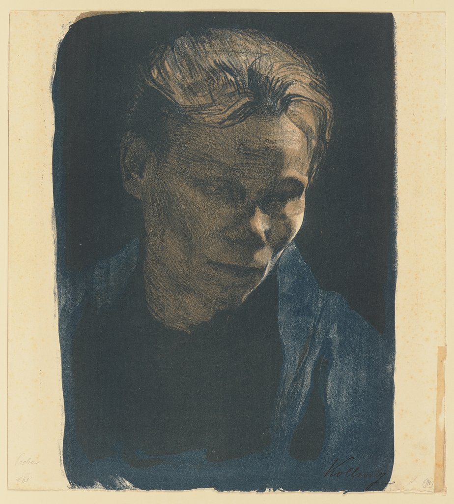 Half-Length Portrait of a Working-Class Woman with a Blue Shawl, Käthe Kollwitz