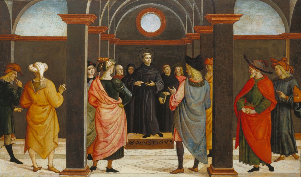 Saint Augustine disputing with the heretic Fortunatus, Umbrian Master ca. 1500