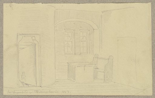 Stube im Schwertzellschen Schloss in Willingshausen, links der Zugang zu einem Spindeltreppenhaus, Carl Theodor Reiffenstein