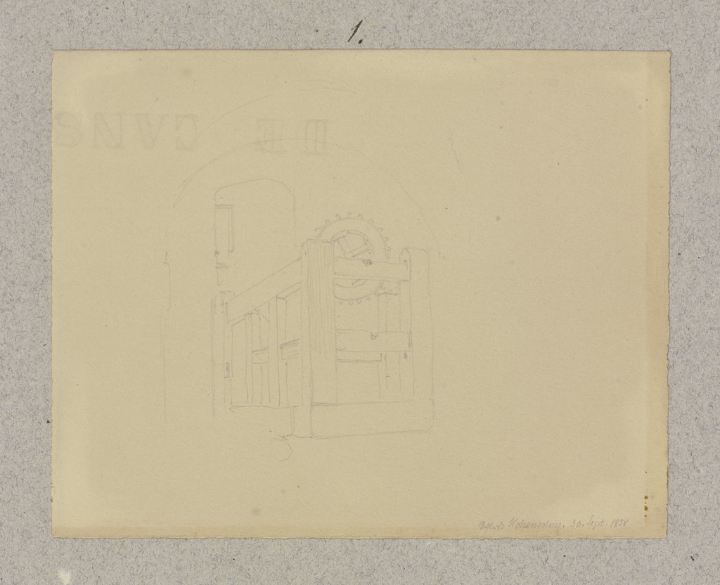 Holzkonstruktion mit einem Zahnrad auf Burg Hohensolms, Carl Theodor Reiffenstein