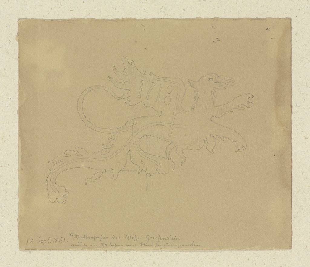 Wetterfahne der Burg Greifenstein aus dem Jahr 1718 in der Gestalt eines Löwen, Carl Theodor Reiffenstein