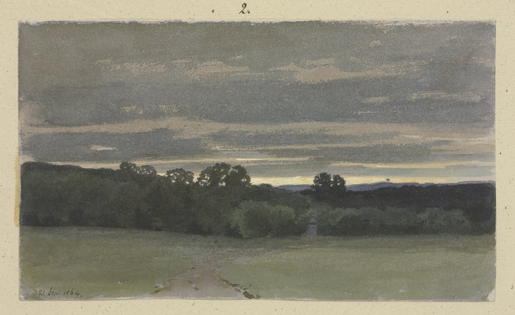 Wiese mit Hochsitz an einem Wald, Carl Theodor Reiffenstein