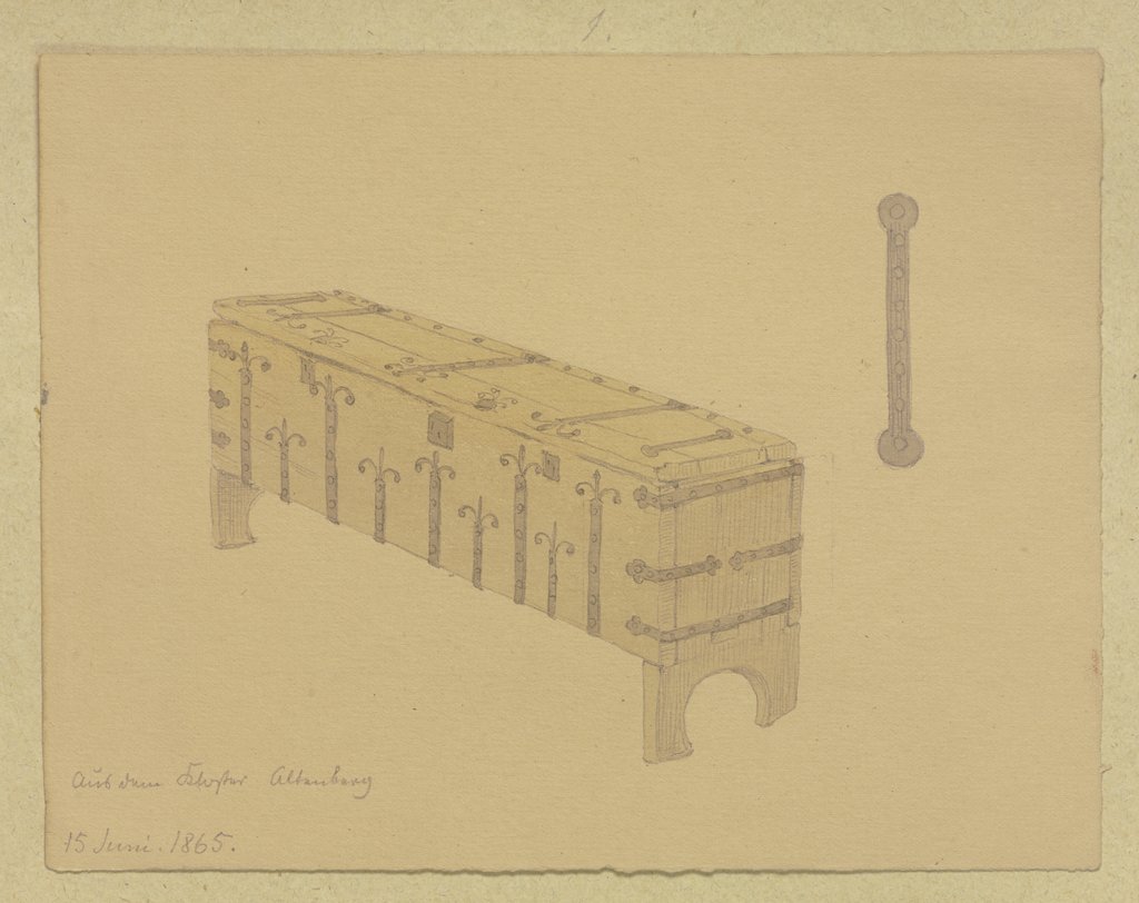 Holztruhe mit Beschlägen im Kloster Altenberg, Carl Theodor Reiffenstein