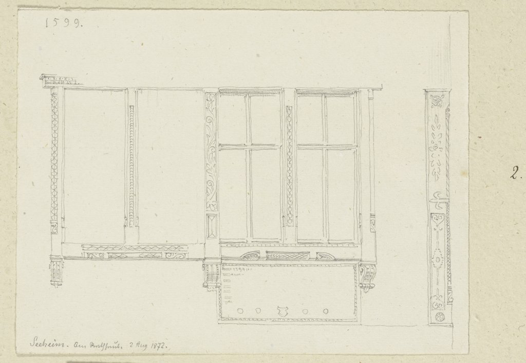 Fenster mit Schnitzwerk am Rathaus in Seeheim, Carl Theodor Reiffenstein