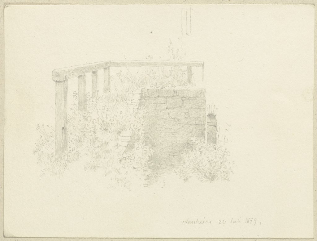 Holzgeländer und überwucherte Steintreppe in Bad Nauheim, Carl Theodor Reiffenstein