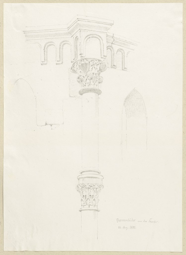 Bogenfries und Blendsäule mit Kapitell an der Apsis von St. Georg in Großenlüder, Carl Theodor Reiffenstein