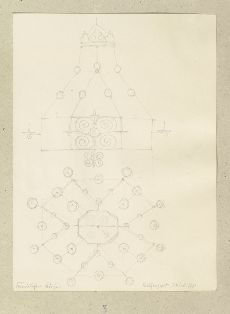 Schema eines Kronleuchters in St. Johannes in Hatzenport, Carl Theodor Reiffenstein